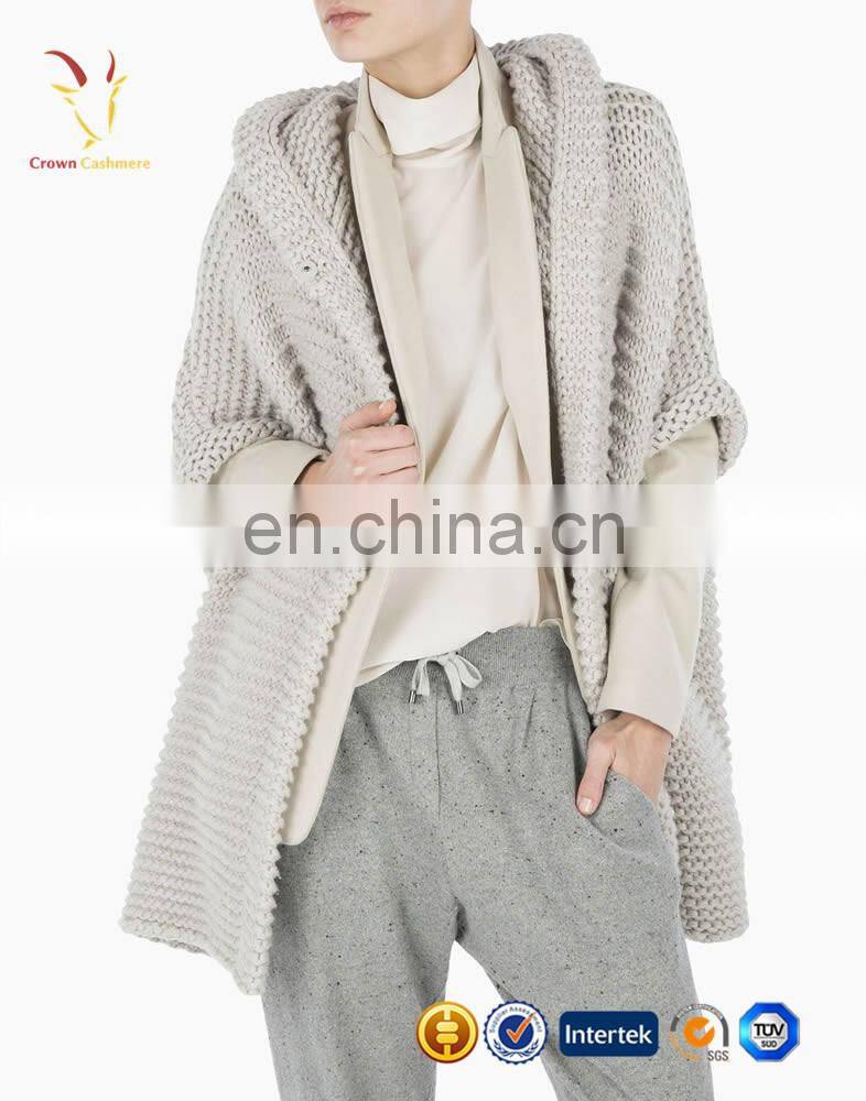 Ladies super chunky half sleeves cardigan with hood