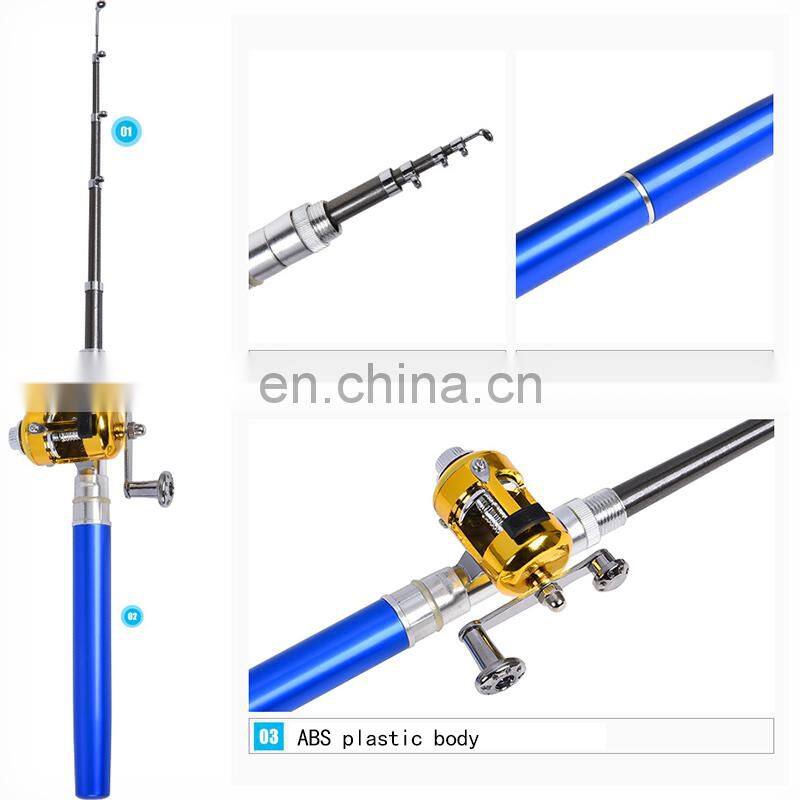 Portable Pocket Telescopic Mini Fishing Pole Pen Shape Folded Fishing Rod With metal Reel Wheel