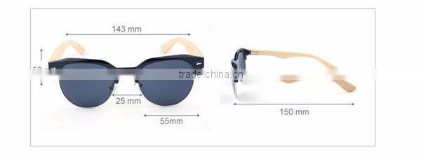 made by hand wood temple semi rimless half frame rimmed polarized sungalsses