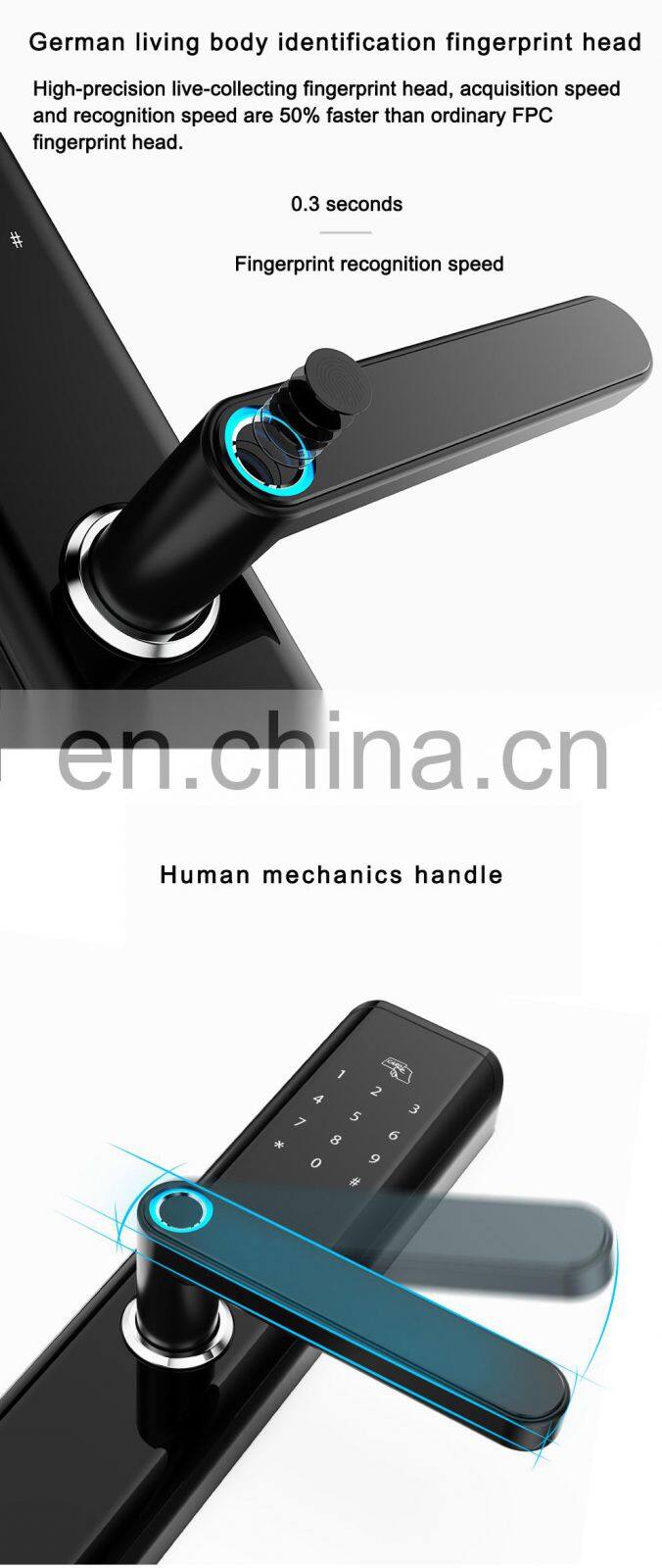 High Security Digital Biometric Fingerprint Door Lock Smart Lock WiFi App For Apartment