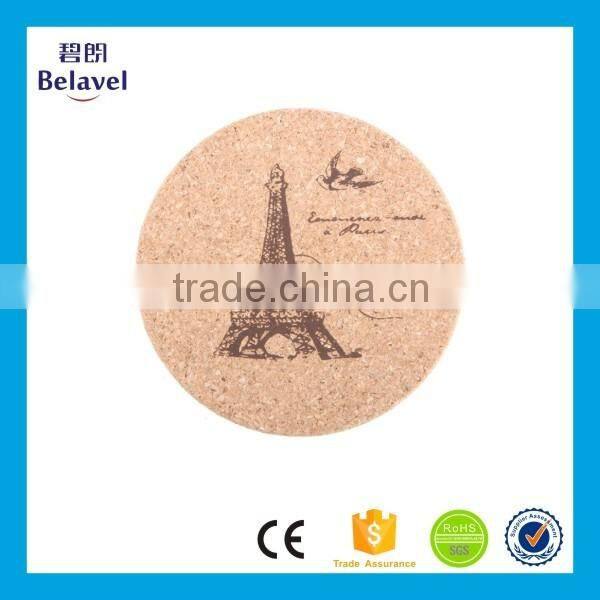 Bulk cheap eco-Friendly custom cork round print coaster