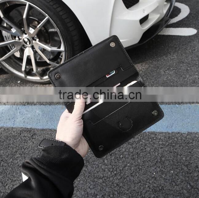 Black Genuine Nappa Leather Snap buttons Men Mobile Phone Case Phone Purse Small Wallet with Card Slots