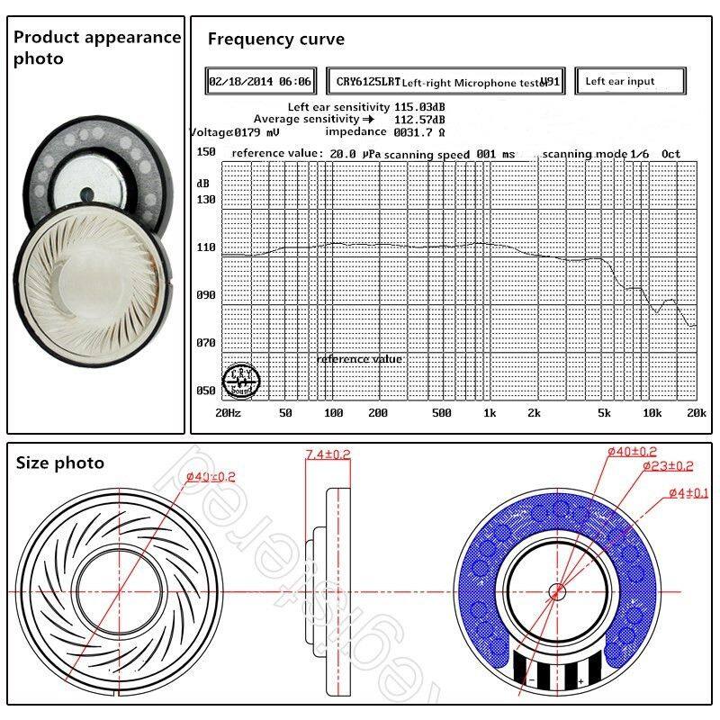 factory custom 40mm titanium diaphragm headphone speaker driver
