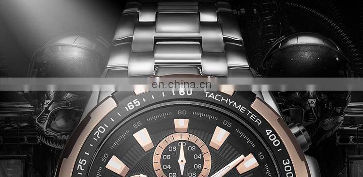 Sinobi Cool Chronograph Watch For Man Full Steel Band Wristwatch China Supplier Original Designer Reloj S9720G