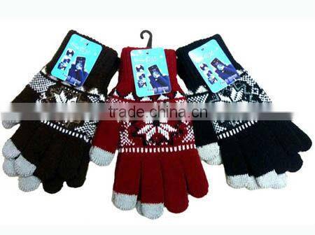 Winter thicker smart phone touch screen glove acrylic knit mobile phone gloves