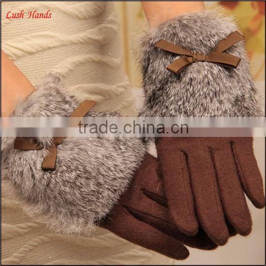 Hot selling ladies lovely woolen gloves with fur cuff