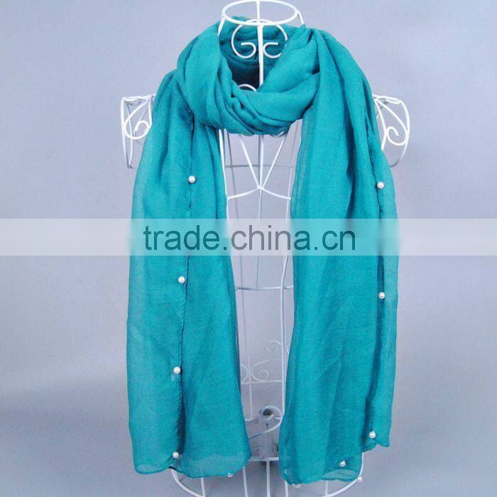 Wholesale Women Fashion Solid Color Cotton Pearl Scarf With Jewelry