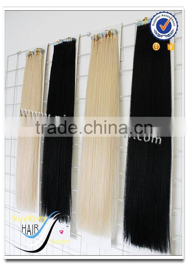Wholesale tape hair extension double drawn virgin hair indian remy tape hair