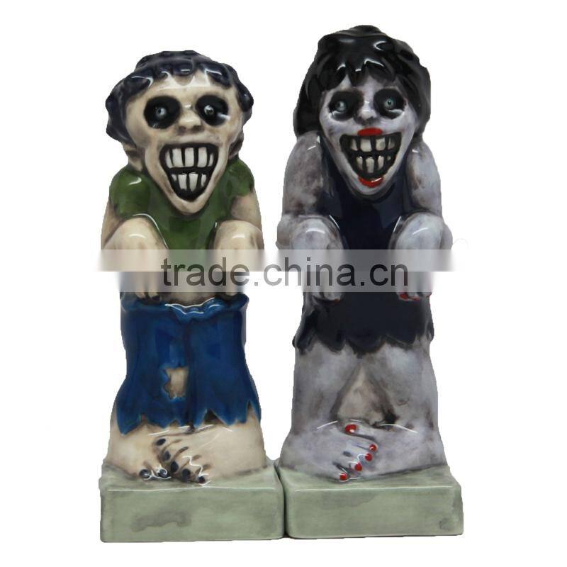 Zombies Magnetic Ceramic Halloween Salt and Pepper Shakers