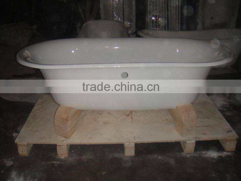 freesanding cast iron bath tub with oak cradles 57"