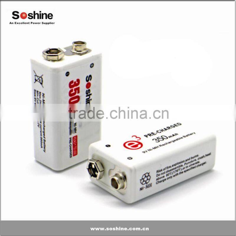 Manufacturer supply Soshine Li-ion 9V 350mah Rechargeable Battery with protect board