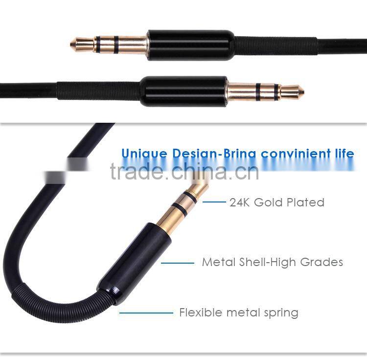 Premium Gold Plated 3.5MM Stereo AUX Cable with Metal Spring Prevents Breaks