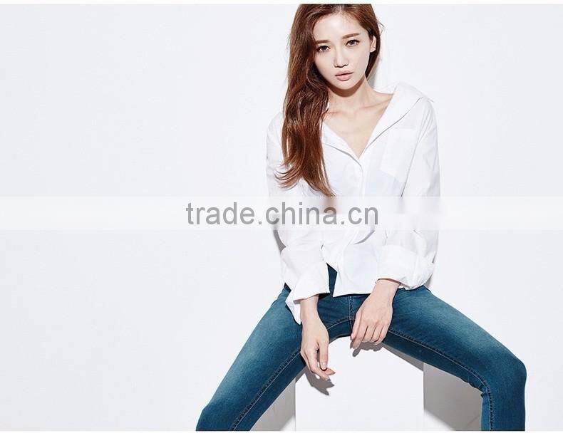 Women's Basic Design Cotton Long Sleeve Boy-Friend Style Shirt Blouse Solid White