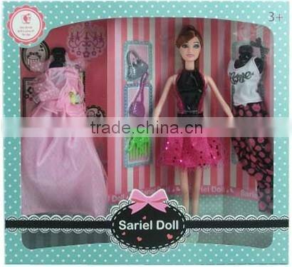 11.5 inch plastic pretty doll with different dress shoes and handbag and so on