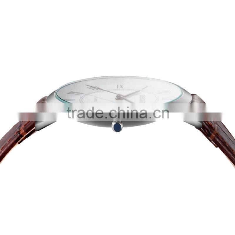 2015 latest rose golden case slim leather wrist watch for men