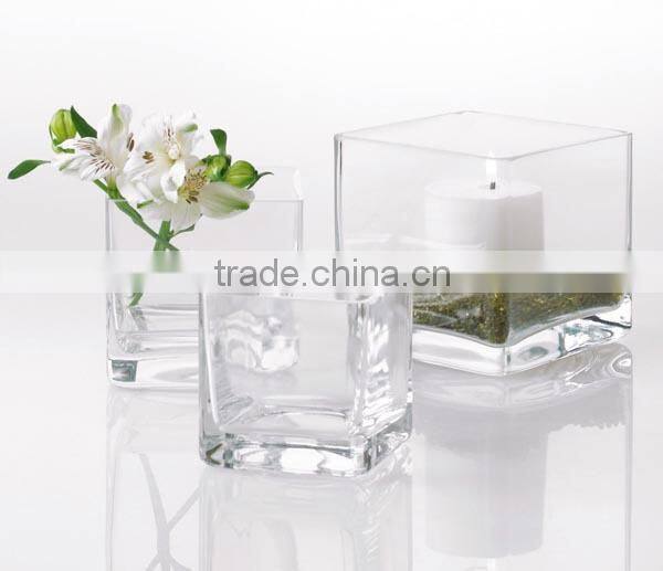 Hand blown square glass holder for candle 8*8*8cm candle holder