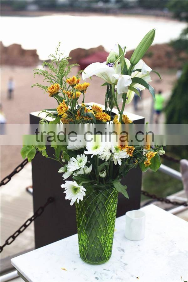 wholesale cheap tall colored clear glass vases for flower made in China