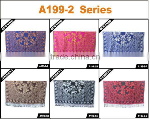 A199-2-D Coffee Square Shawl Scarves With Tassel Home Decor