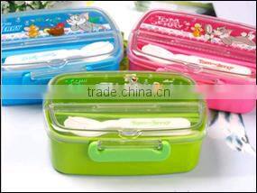ABS+PP+AS lunch box with fork ,chopsticks and spoon .CMYK+White (Heat transfer)
