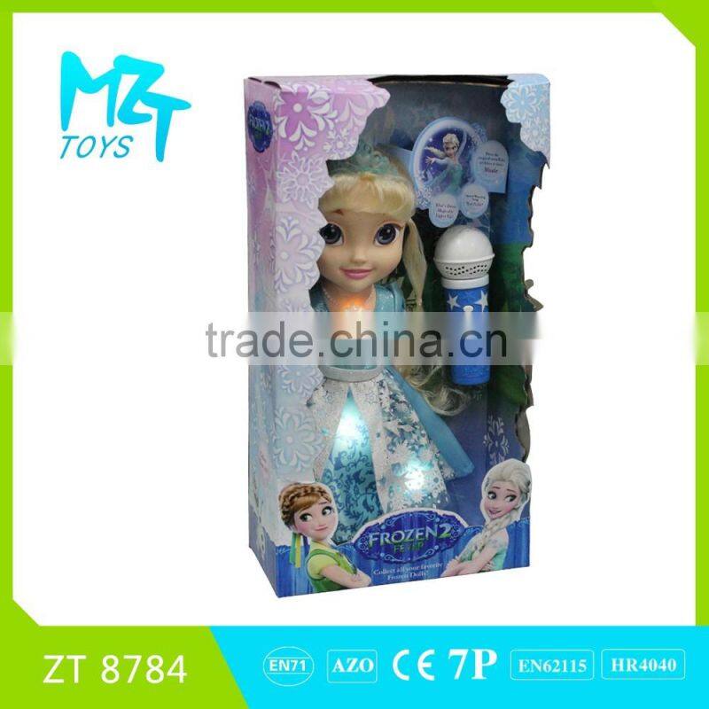 2016 New !Eco-friendly Vinyl 14 inch princess doll with crystal eyes+Microphone+Necklace music Barbie Doll