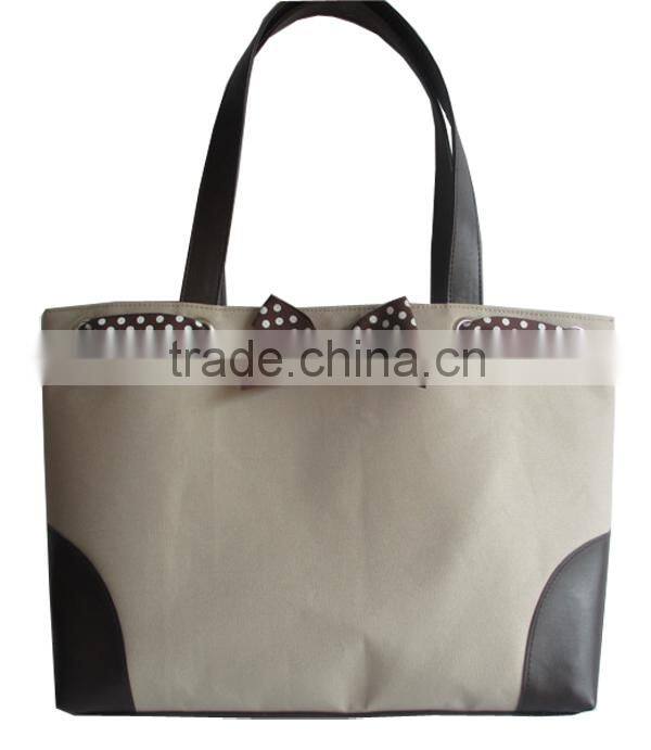 Beautiful 600D polyester leather tote style handbag for ladies