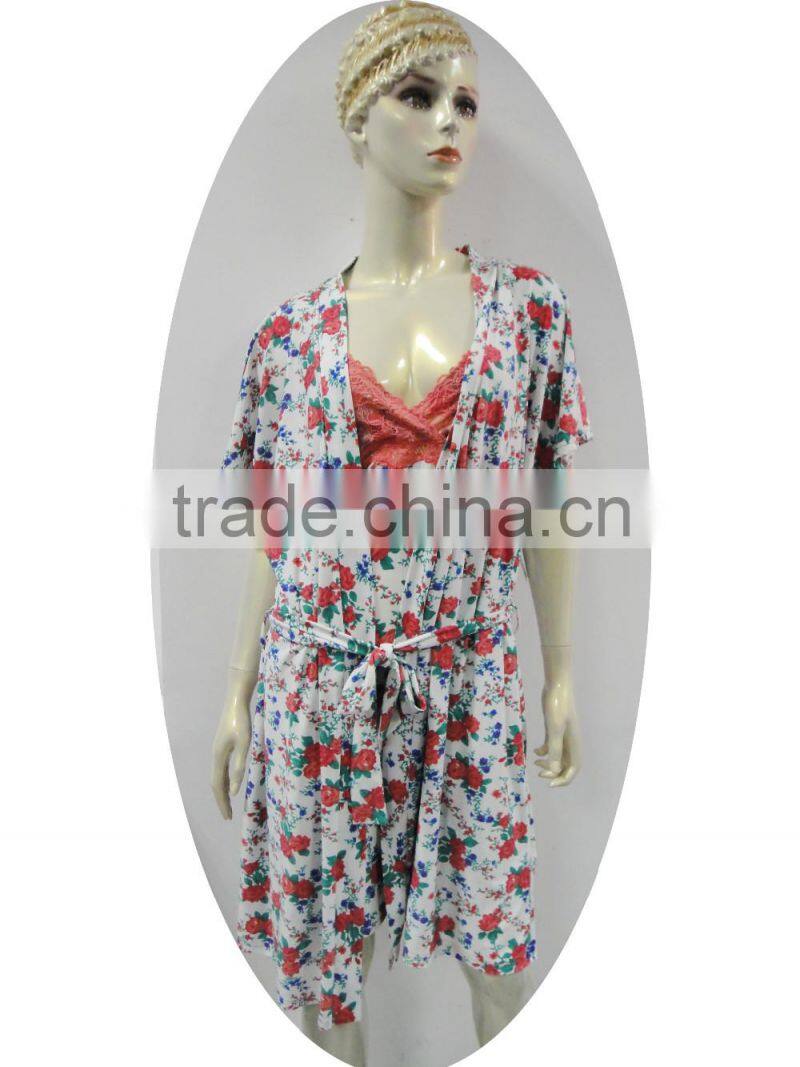 graceful nightgown with lace decorated floral printed