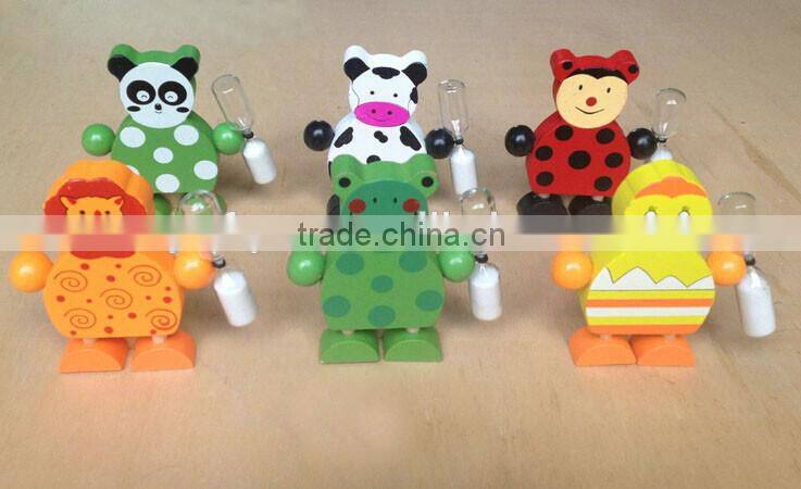 wooden cartoon kids mini toothbrush holder with 2 minutes hourglass