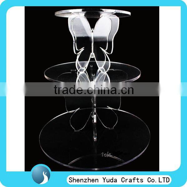 hot sale 3 tiers wedding cake stand clear acrylic unique butterfly cupcake stand for sale