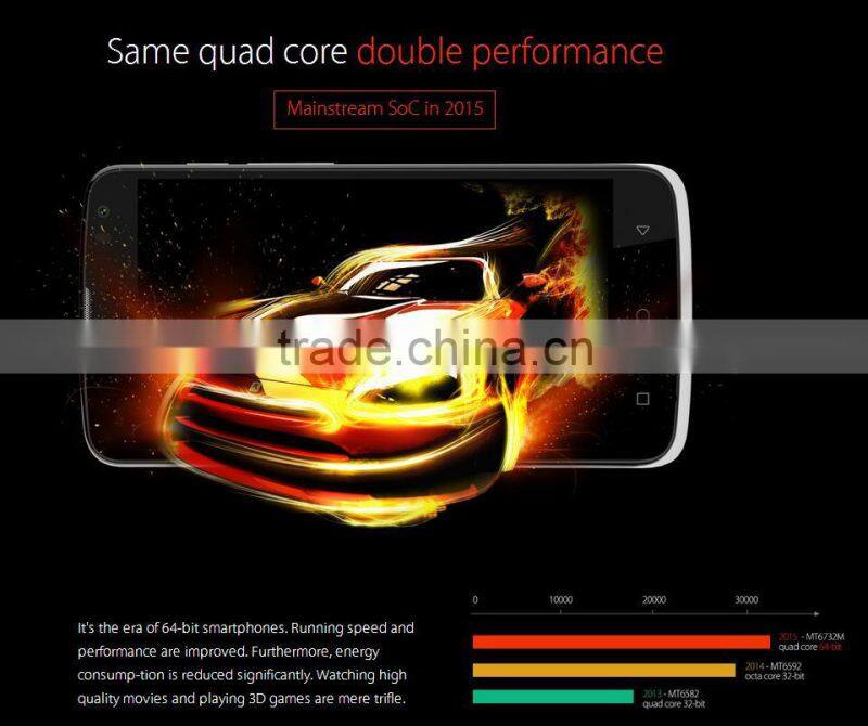 Original Elephone G2 MTK6732M Quad Core 64 Bit FDD LTE 4G WCDMA 3G Android 5.0 1GB RAM 8.0MP 4.5" 854*480 Dual SIM Wifi GPS
