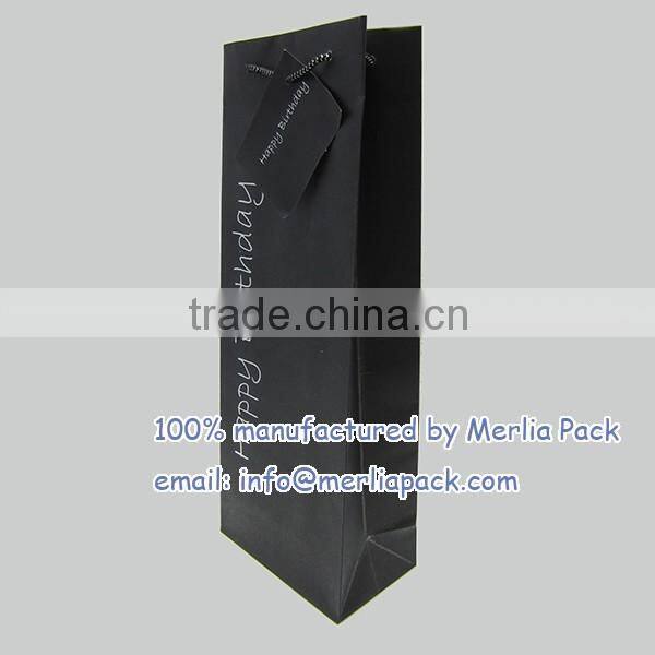 Black Wine Bag Euro Hook Paper Bag With Swing Tag Loop Handles