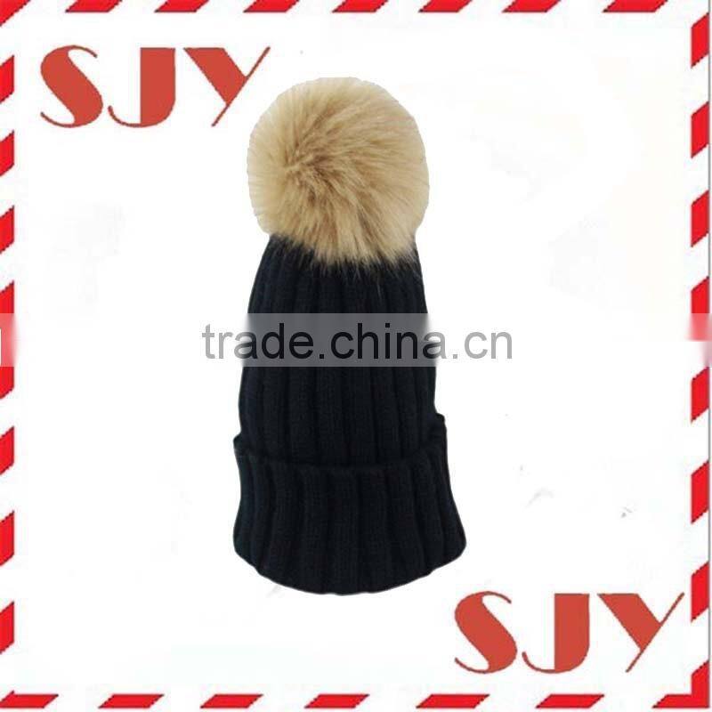 Woman's Real Raccoon Fur Pompom Knitted Slouchy Hat Beanies Cap