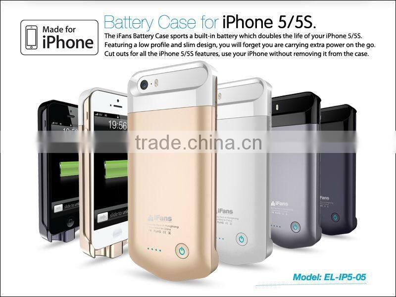 MFi charger for apple iPhone 55s booster battery power case with 2200mAh original connector