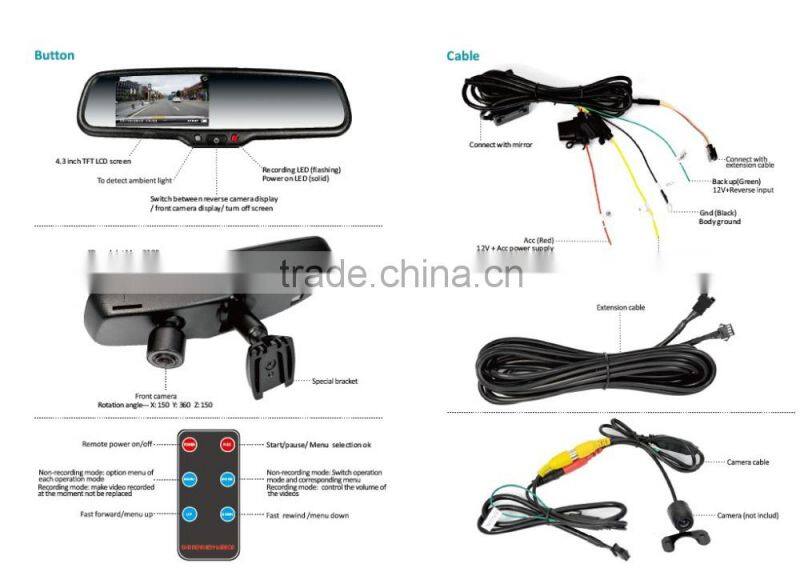 Germid latest 1080P DVR G-Sensor Bluetooth GPS Tracker in Rear View Mirror Monitor