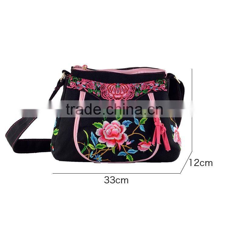 Embroidery shoulder bag/messenger bag canvas 2016 new peony flower shoulder bag women