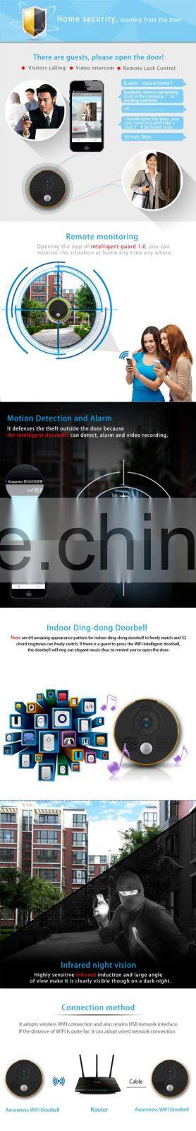 China supplier Intelligent Wifi video intercom door chime with infrared night vision security camera system connected with phone