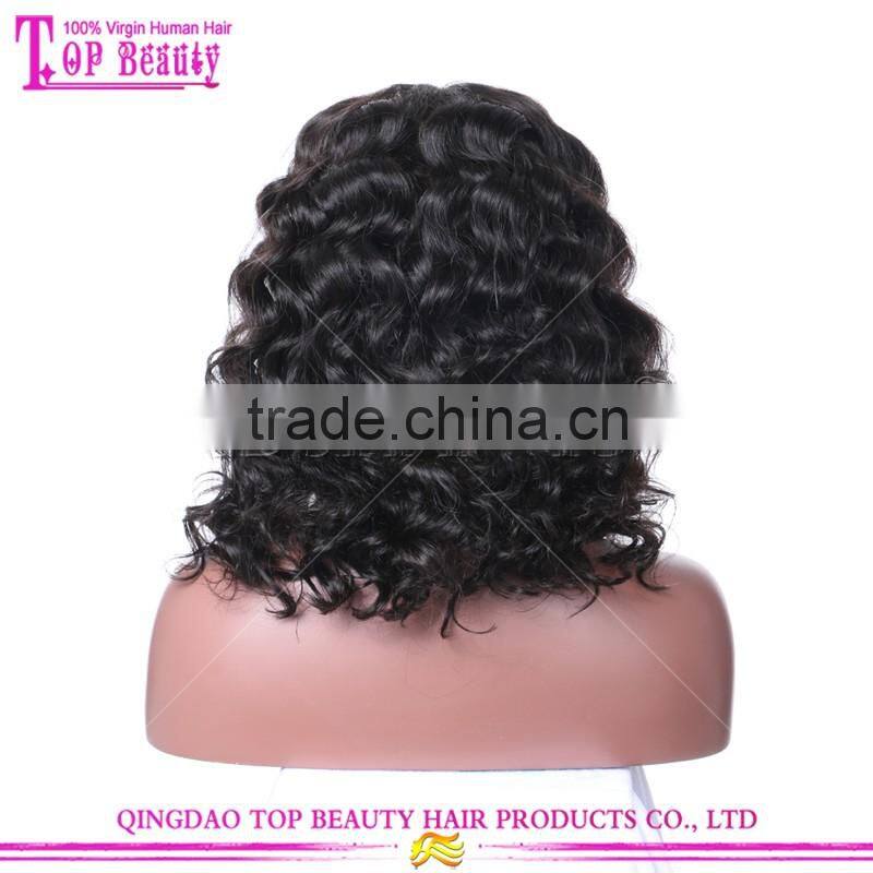 Most Popular Short Brazilian Hair Wigs 14" 150% Density Curly Wave Human Hair Short Bob Lace Front Wig