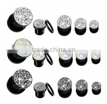 Black anodized surgical steel ear piercings fake ear plugs tunnel screw fit plug