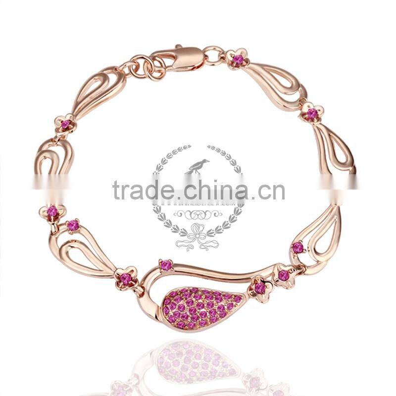 18KGP rose gold plated purple crystal rhinestone Austria crystal elements women bangle bracelet fashion jewelry B004