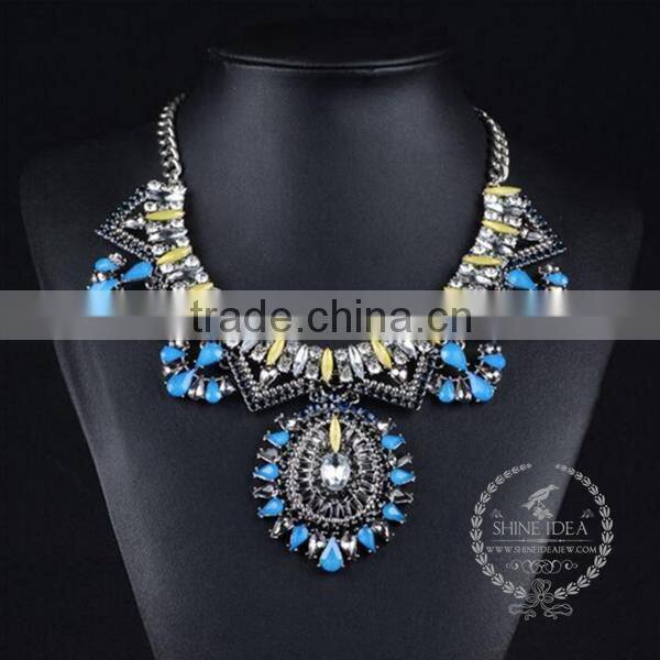 high quality vintage colorful rhinestone chunky statement necklace tin alloy fashion women pendant necklace 6390152