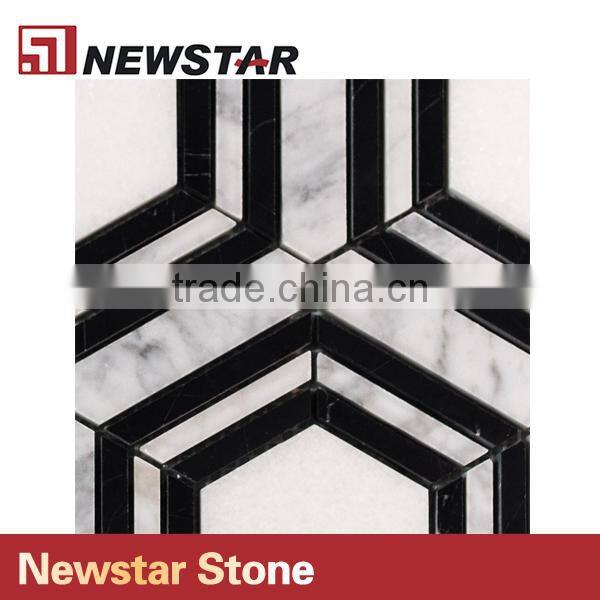 Newstar Polished Italian Black and White Marble Hexagon Mosaic Patterns Tile