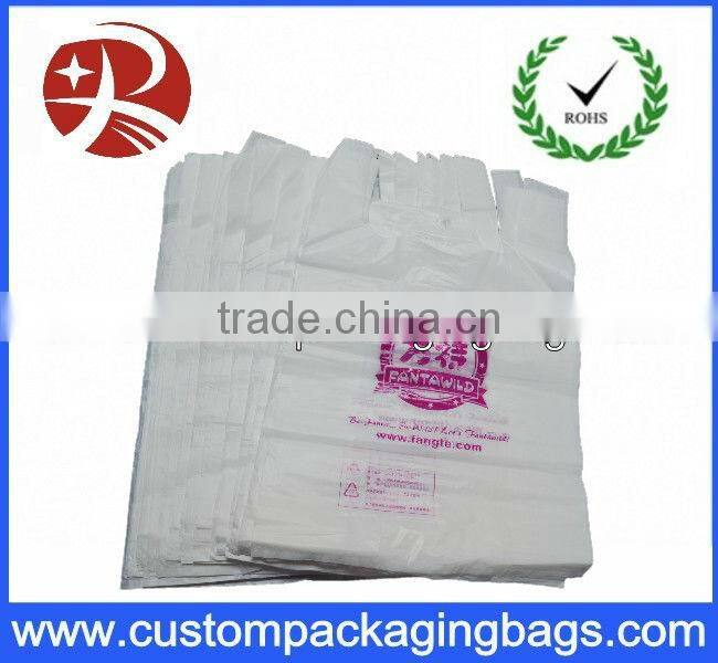 White color biodegradable plastic t-shirt bag with side gusset