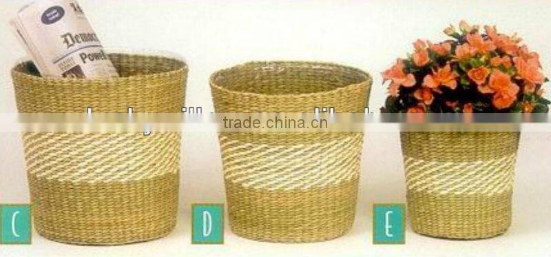 3 piece cylindrical straw storage baskets & wheat grass basket