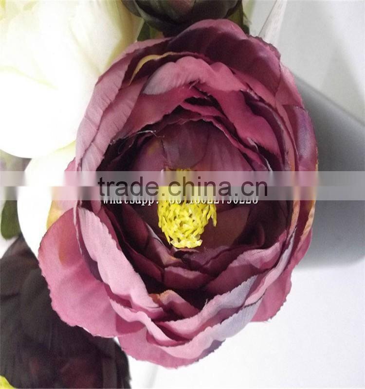 SJ20170058 artificial pink silk fabric peony flower for indoor decoration