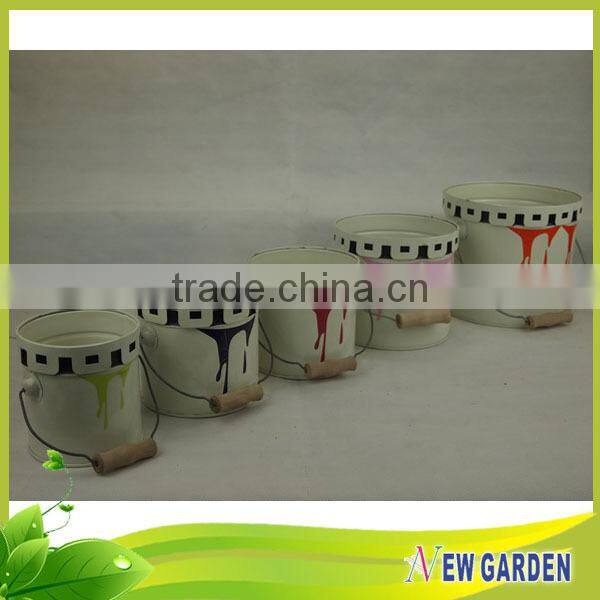Paint Bucket Shape Small Flower Vases With Handle,Colorful Metal Flower Pot