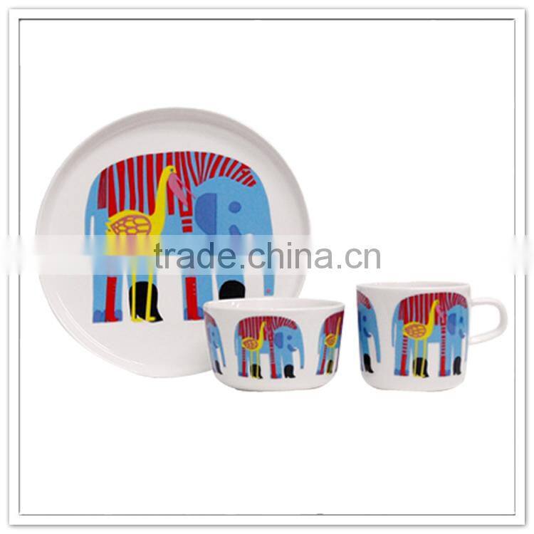 100% melamine Food grade elephant & crane printed no-toxic kids dinnerware set