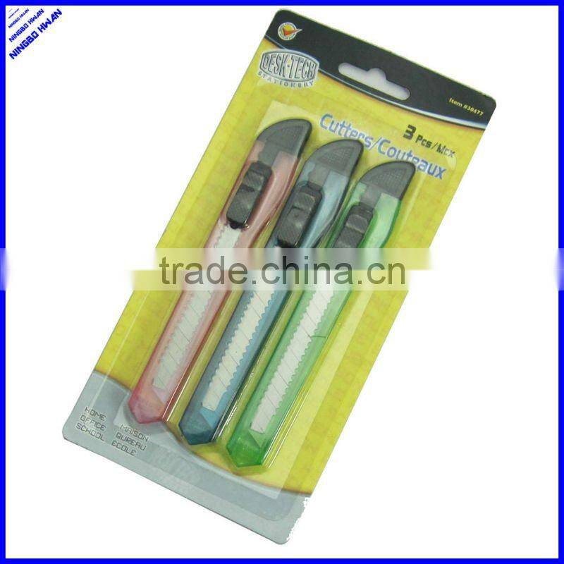 Hot selling 3pcs blister card packed cheap mini utility knife