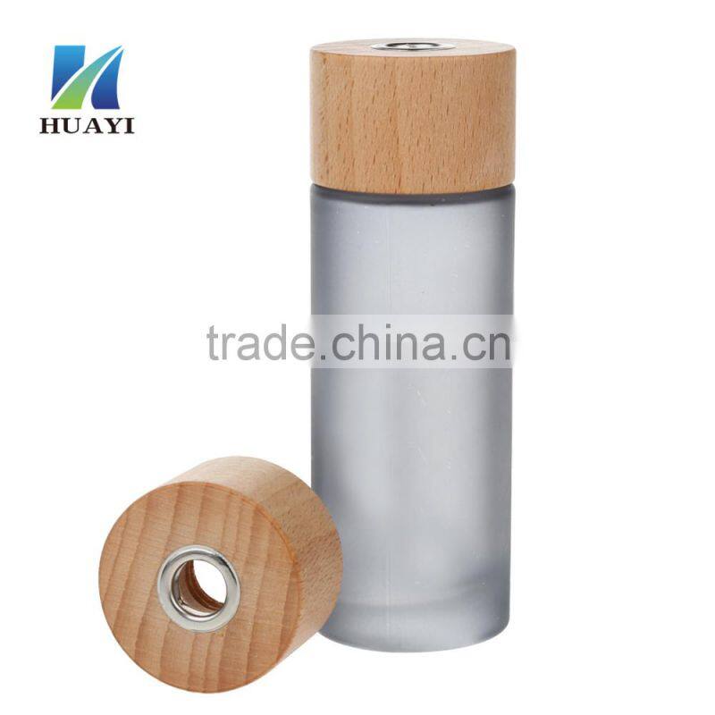 Glass candle jar Beech wood cover lid with White plastic cap 100mm