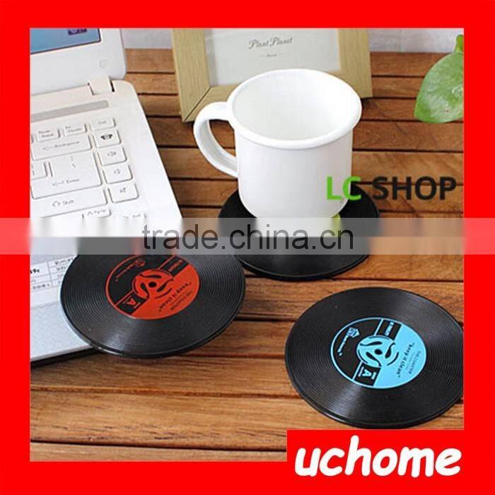 UCHOME 6pcs/ Set Novelty Vinyl Silicone Record Retro CD Type Drink Coasters Cup Mats