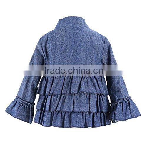 Spring Girls Fashion Denim Jeans Outwear Jacket Ruffle Overcoat Suit Pant Coat Children