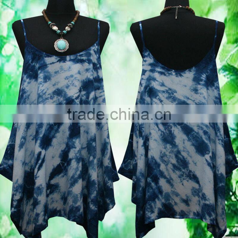 2015 wholesale sexy ladies irregular summer oversize Gypsy TIE DYE Beach Spaghetti Tank top